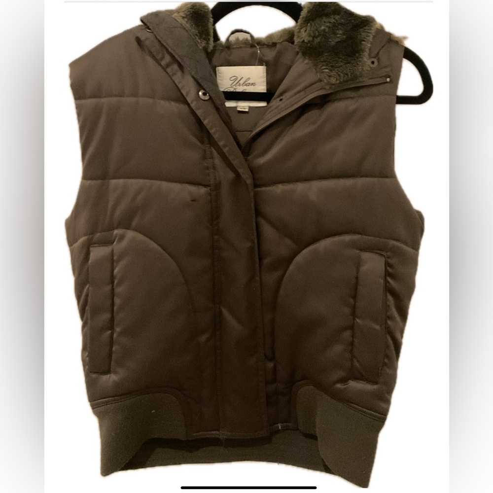 **Urban Behaviour Women’s/Girls Dark Brown Shiny Puffer Vest with Split Hood .